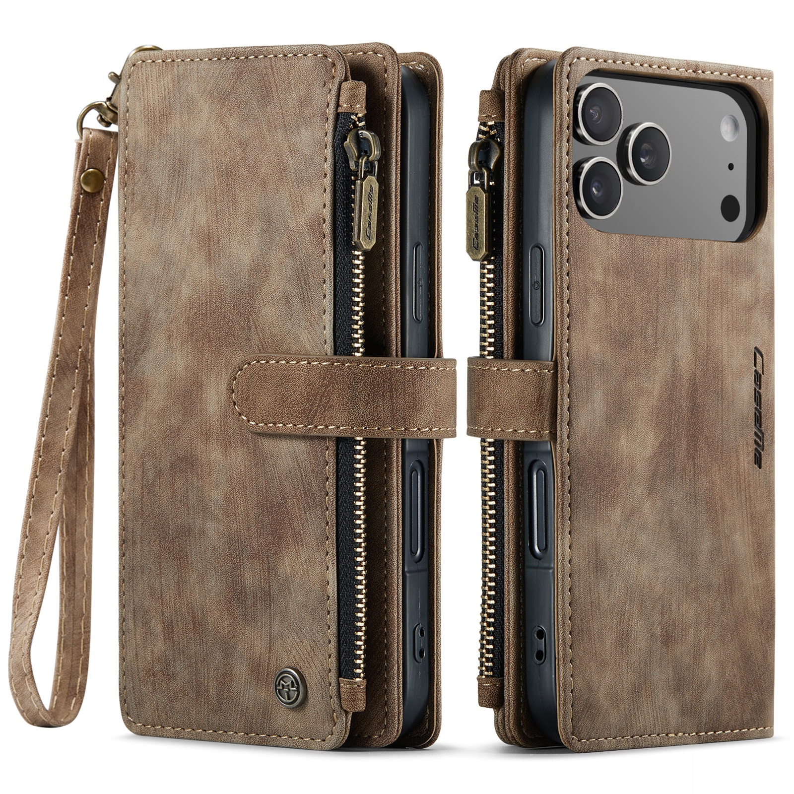 Custodie a portafoglio Zipper iPhone 17 Pro Marrone