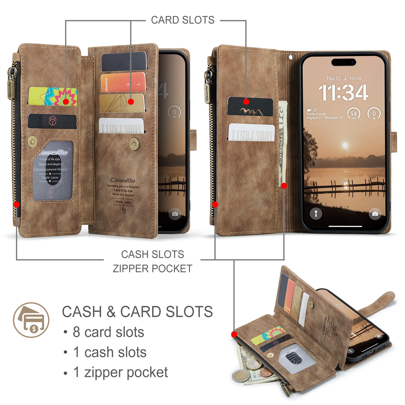Custodie a portafoglio Zipper iPhone 17 Pro Marrone