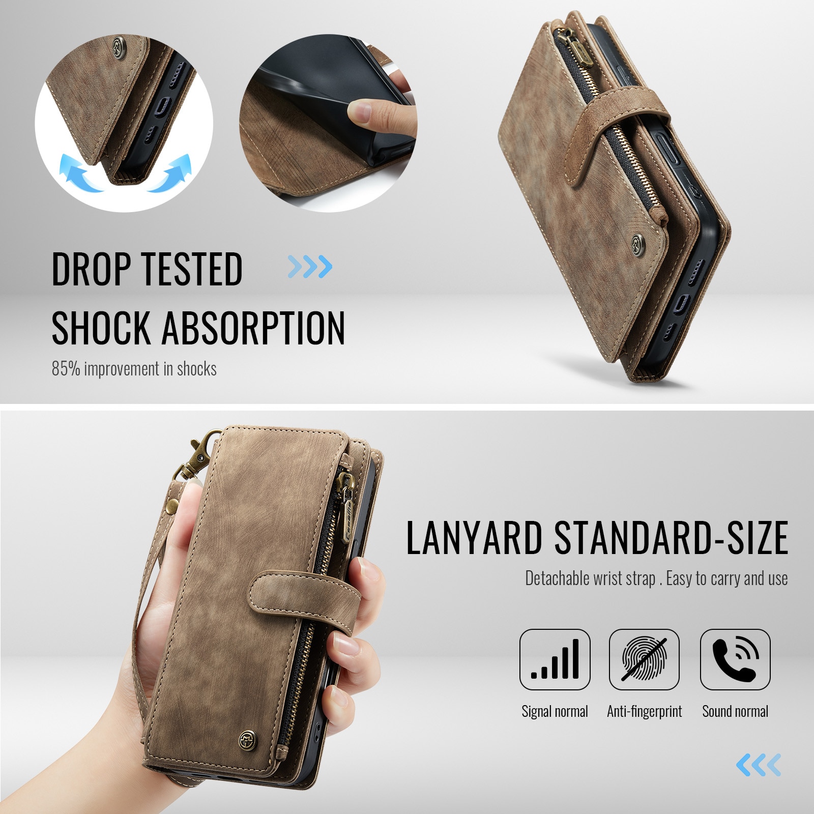 Custodie a portafoglio Zipper iPhone 17 Pro Marrone