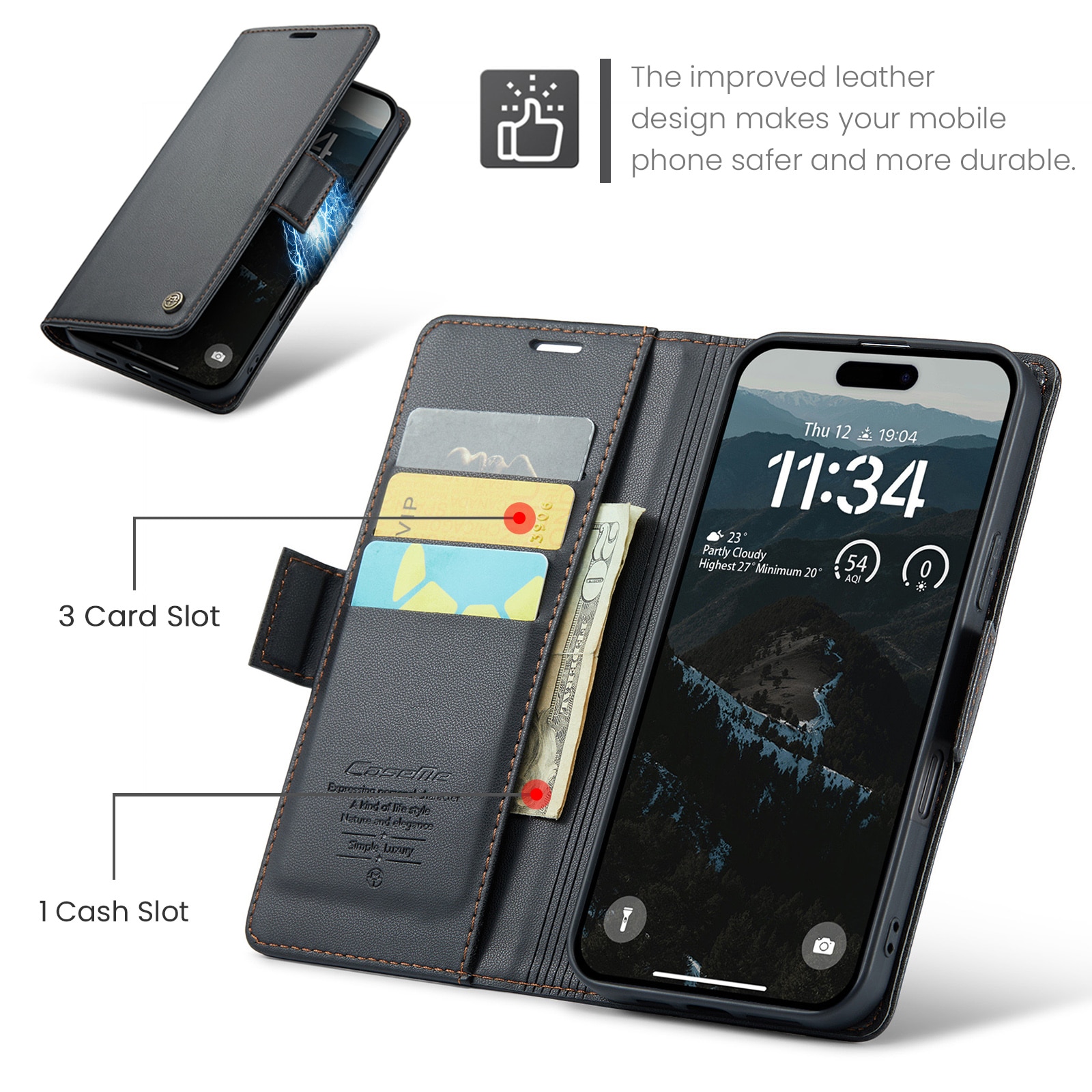 Custodie a portafoglio sottili anti-RFID iPhone 17 Pro Nero