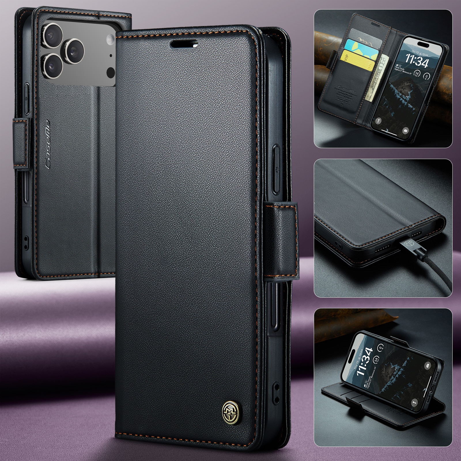 Custodie a portafoglio sottili anti-RFID iPhone 17 Pro Nero