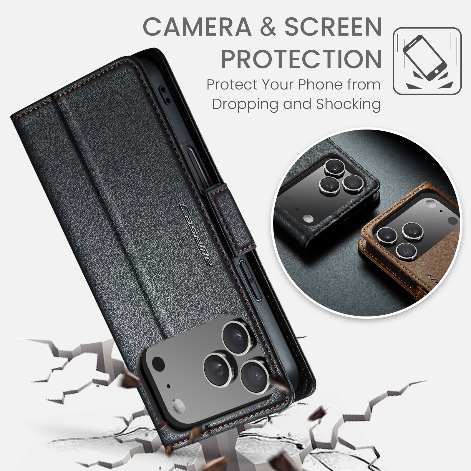 Custodie a portafoglio sottili anti-RFID iPhone 17 Pro Nero