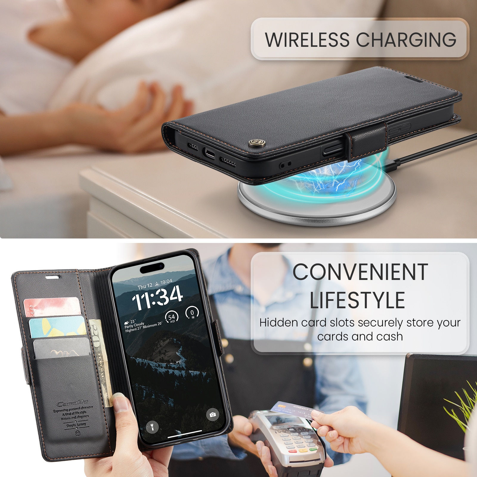 Custodie a portafoglio sottili anti-RFID iPhone 17 Pro Nero