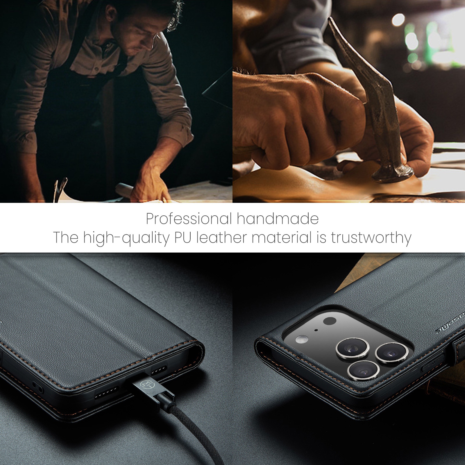 Custodie a portafoglio sottili anti-RFID iPhone 17 Pro Max Nero