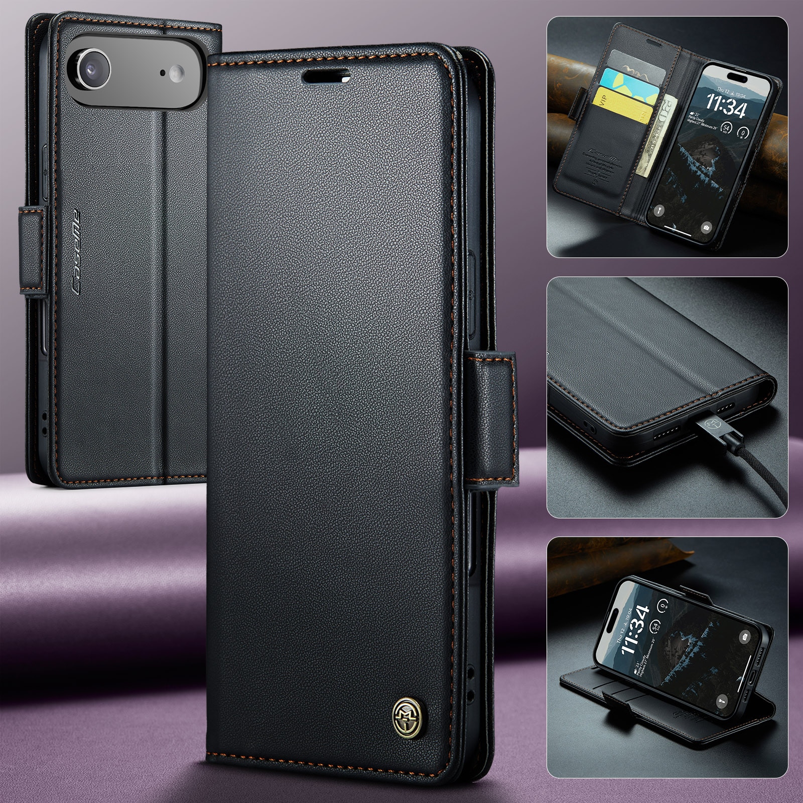 Custodie a portafoglio sottili anti-RFID iPhone 17 Air Nero