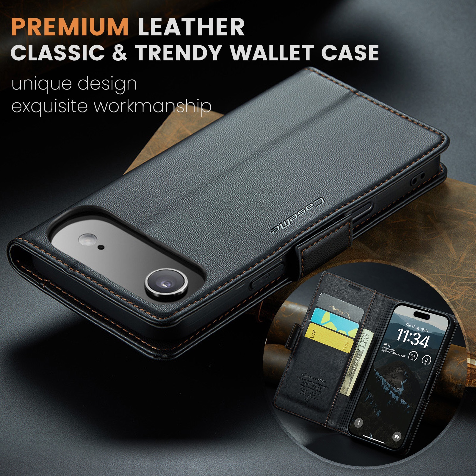 Custodie a portafoglio sottili anti-RFID iPhone 17 Air Nero