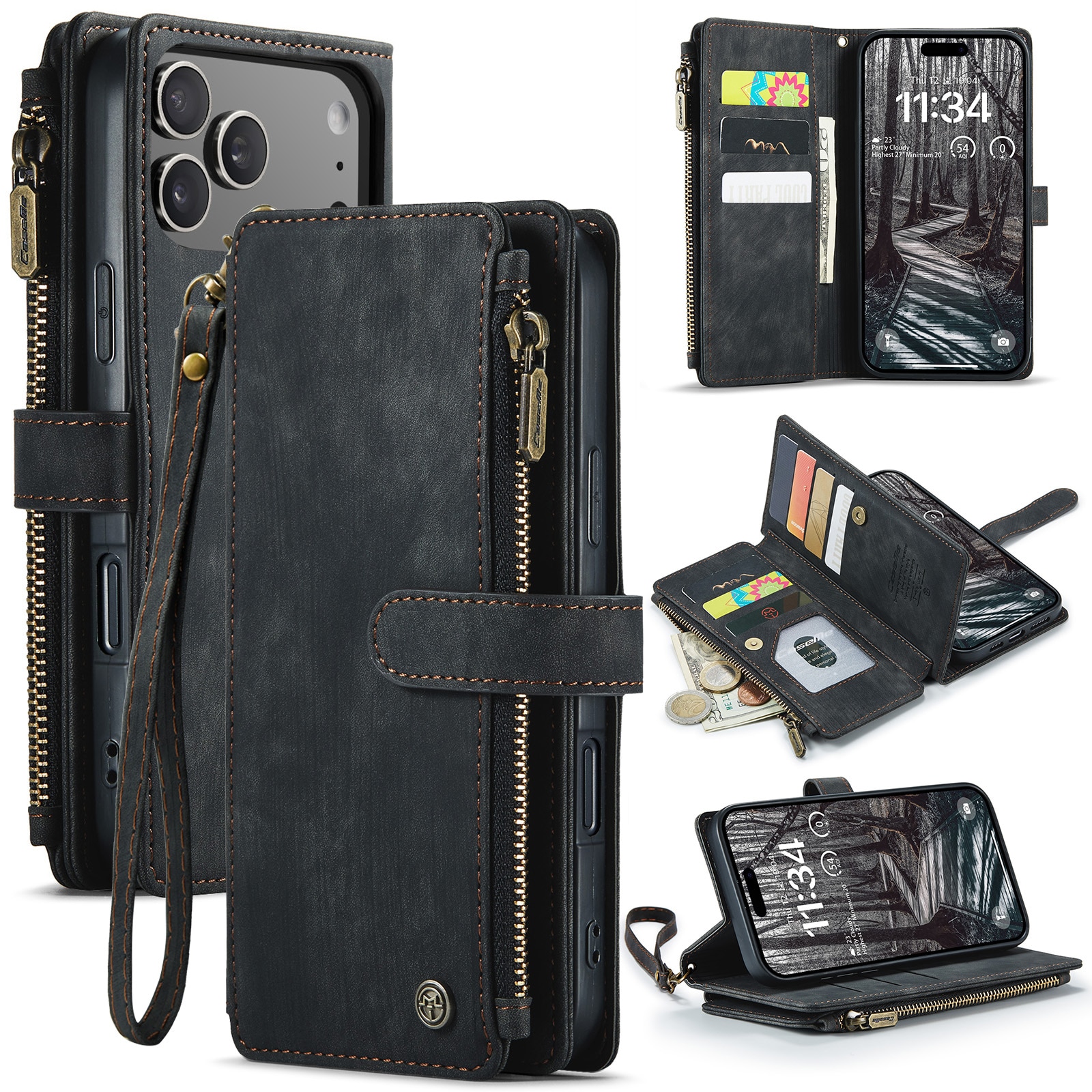 Custodie a portafoglio Zipper iPhone 17 Pro Max Nero