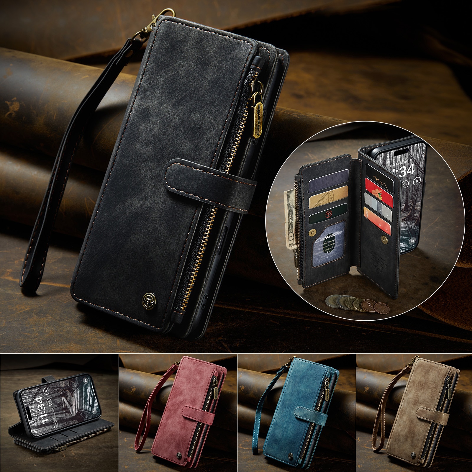 Custodie a portafoglio Zipper iPhone 17 Pro Max Nero