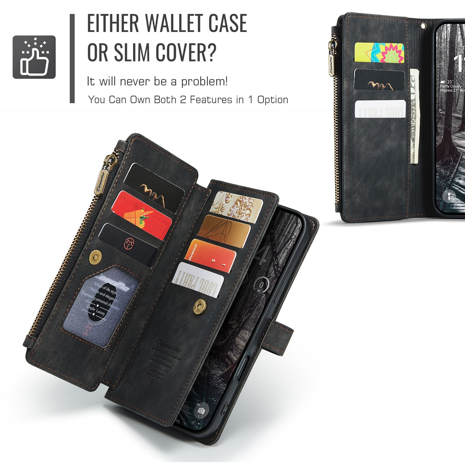 Custodie a portafoglio Zipper iPhone 17 Pro Max Nero