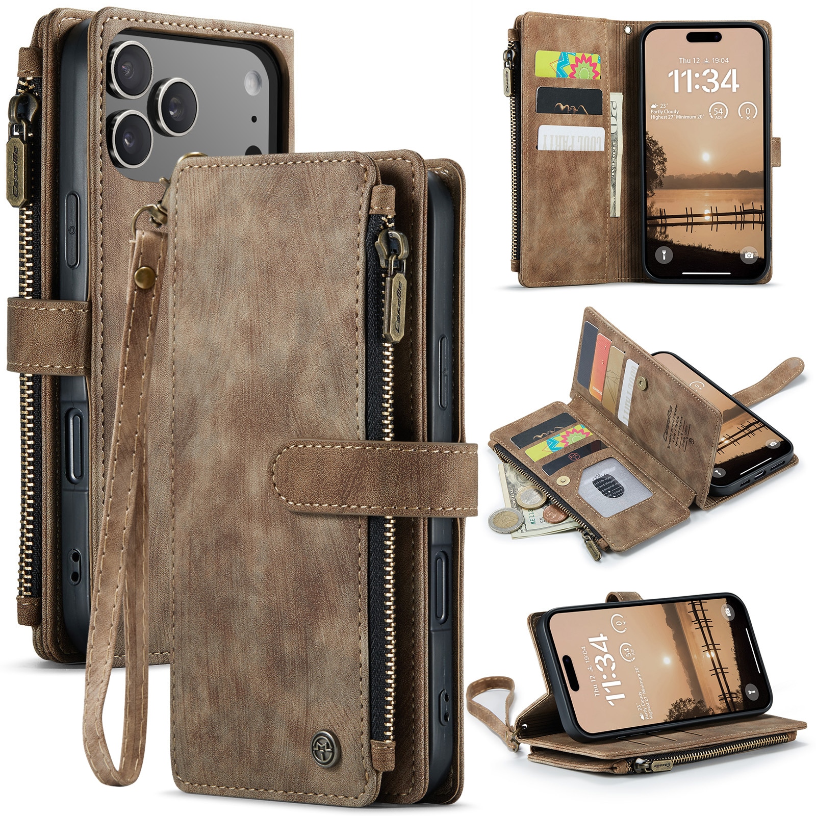 Custodie a portafoglio Zipper iPhone 17 Pro Max Marrone