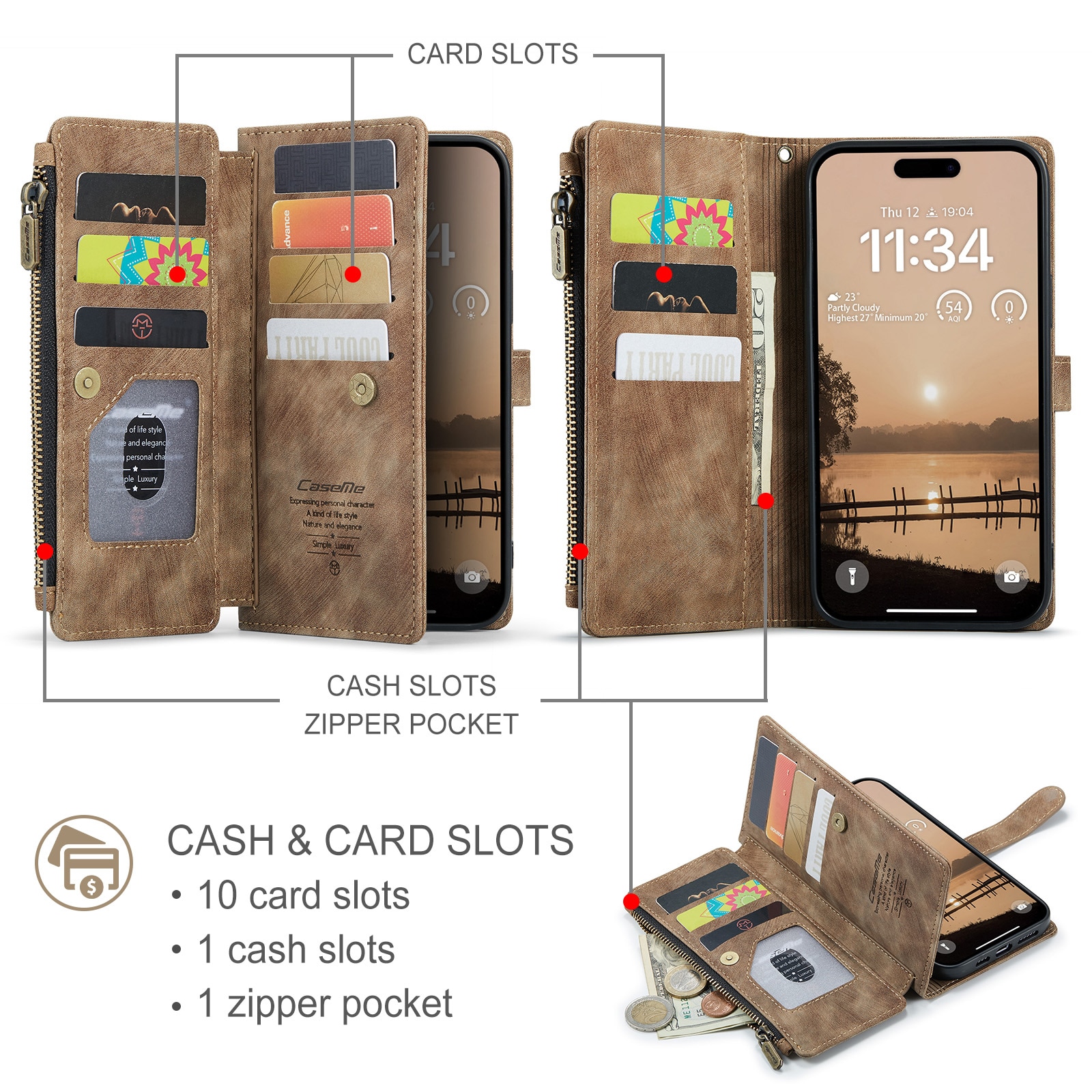 Custodie a portafoglio Zipper iPhone 17 Pro Max Marrone
