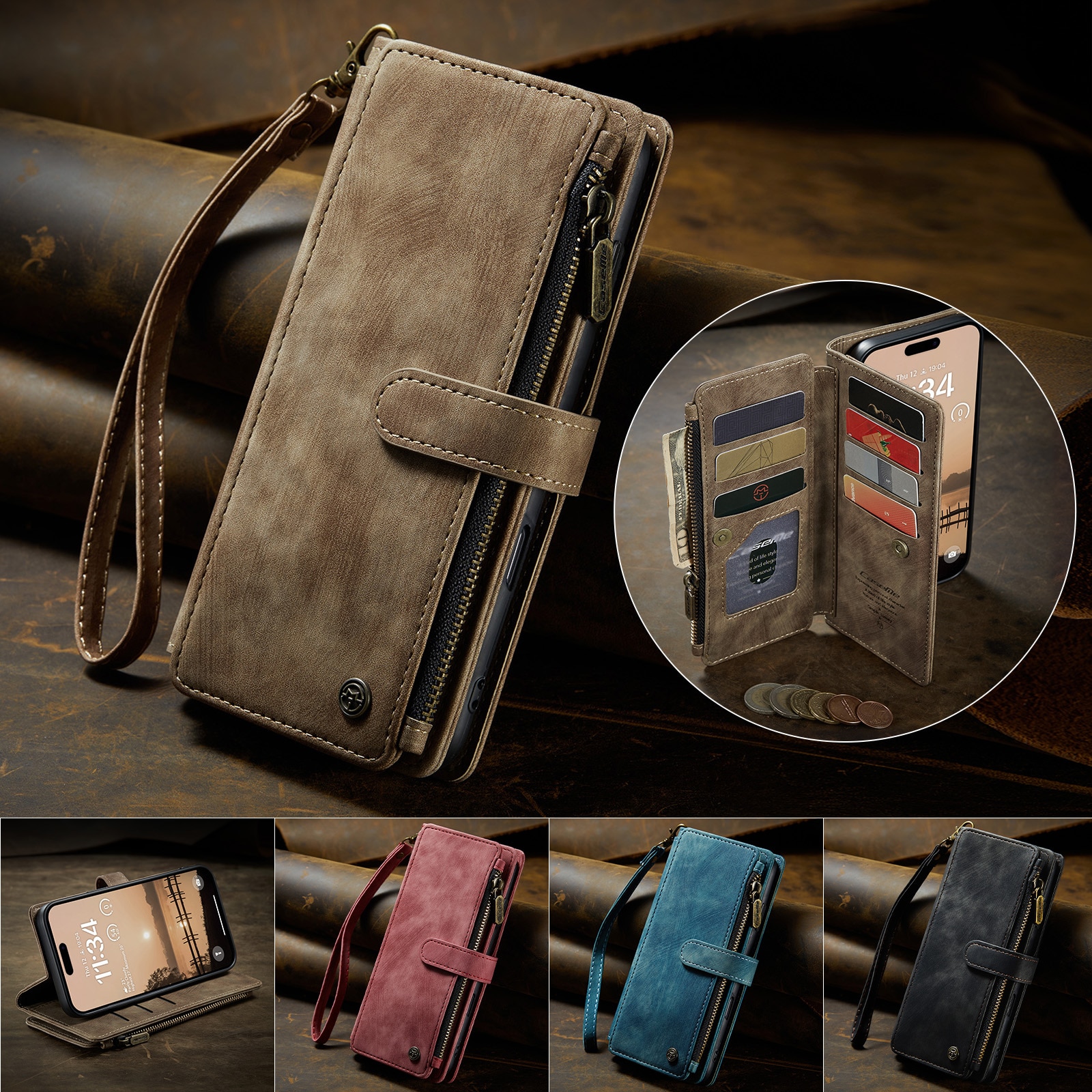 Custodie a portafoglio Zipper iPhone 17 Pro Max Marrone