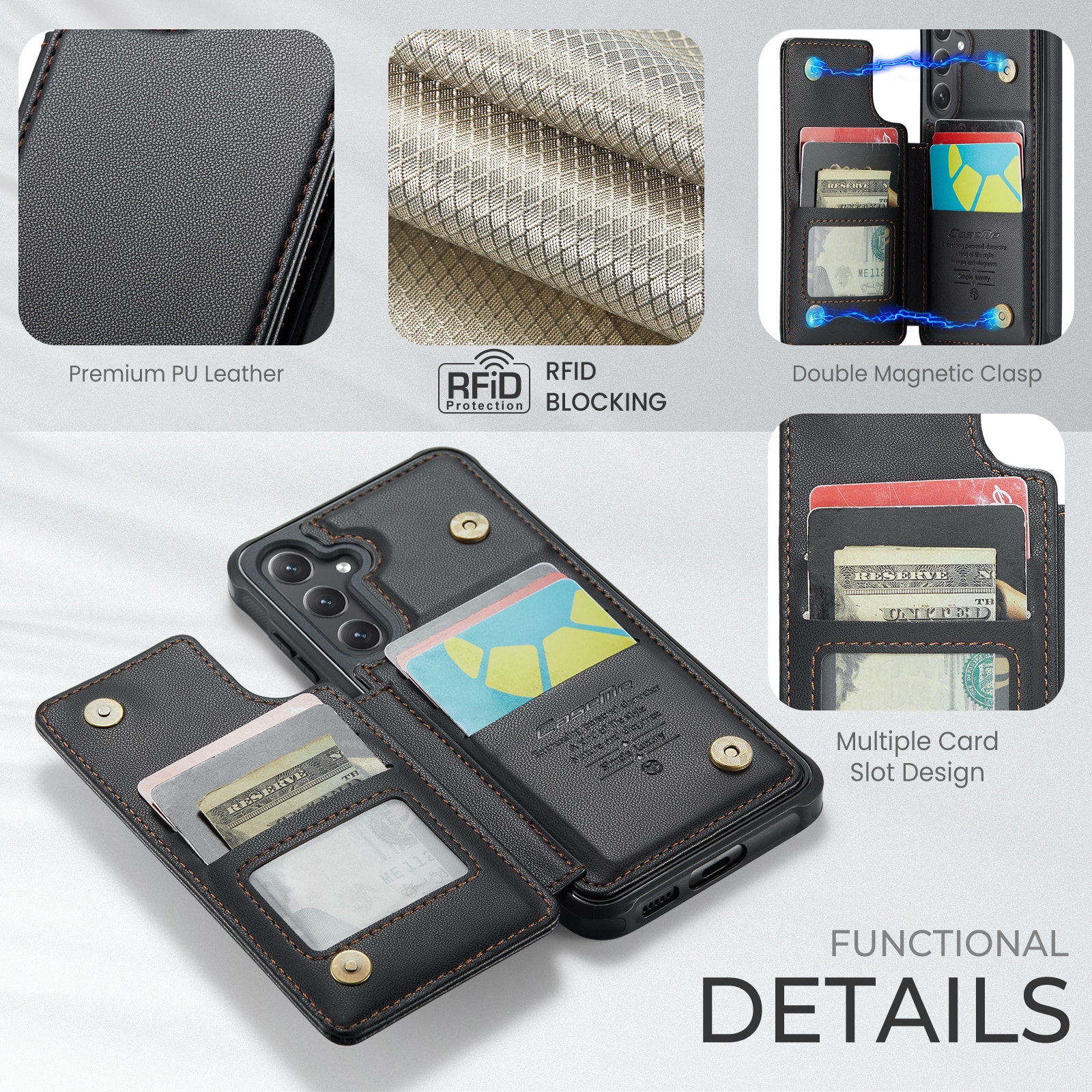 Cover con portacarte anti-RFID Samsung Galaxy S25 FE nero
