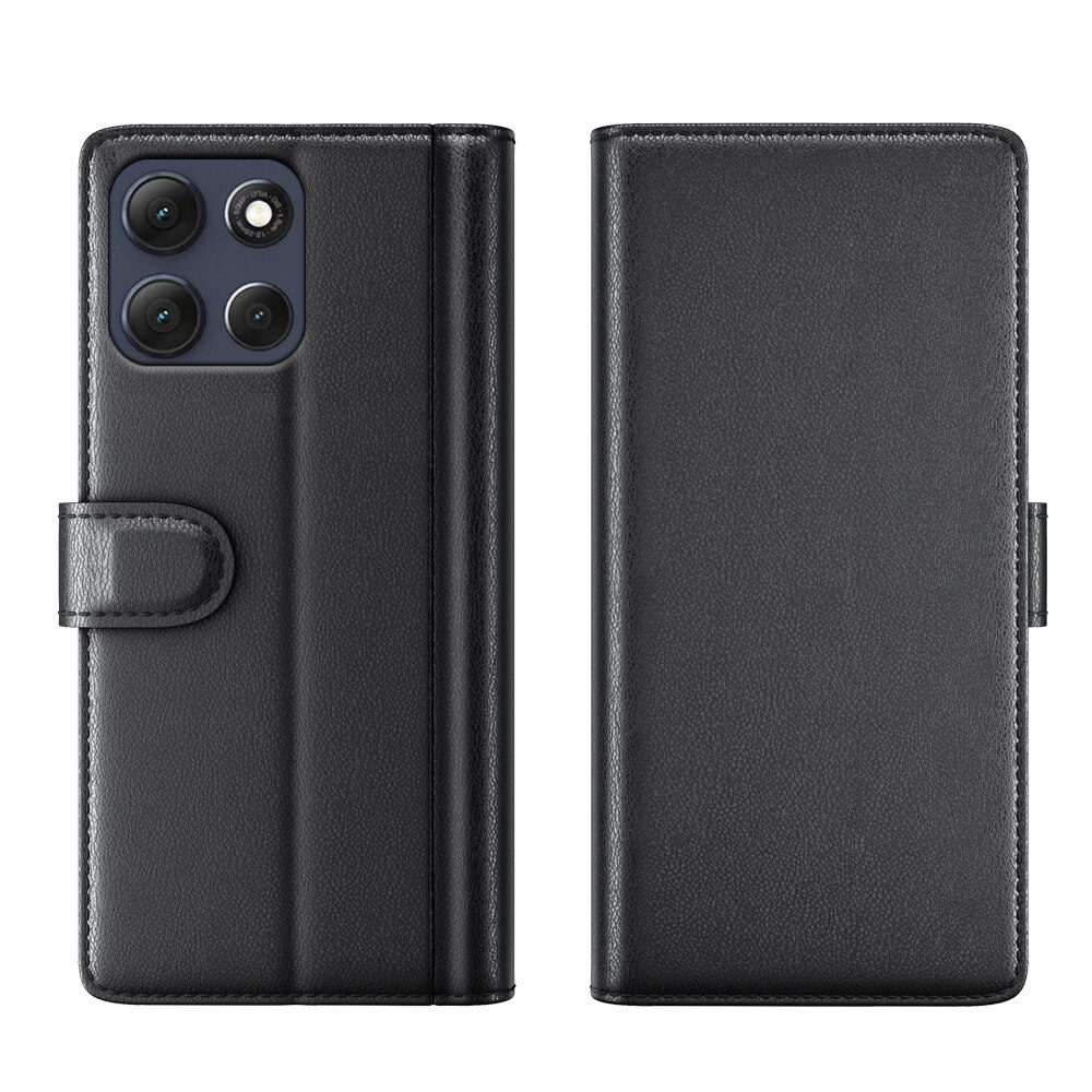 Custodia a portafoglio in vera pelle Motorola Moto G86, Nero