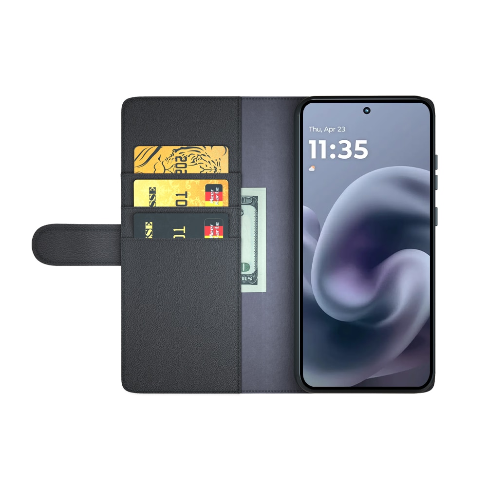 Custodia a portafoglio in vera pelle Motorola Moto G86, Nero