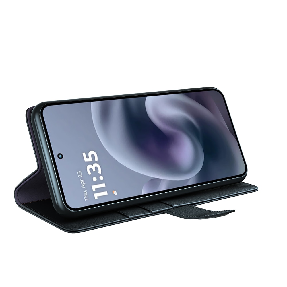 Custodia a portafoglio in vera pelle Motorola Moto G86, Nero