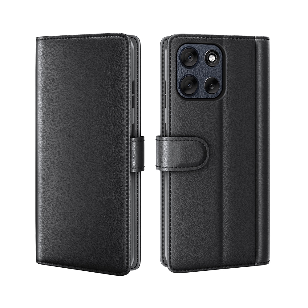 Custodia a portafoglio in vera pelle Motorola Moto G56, Nero