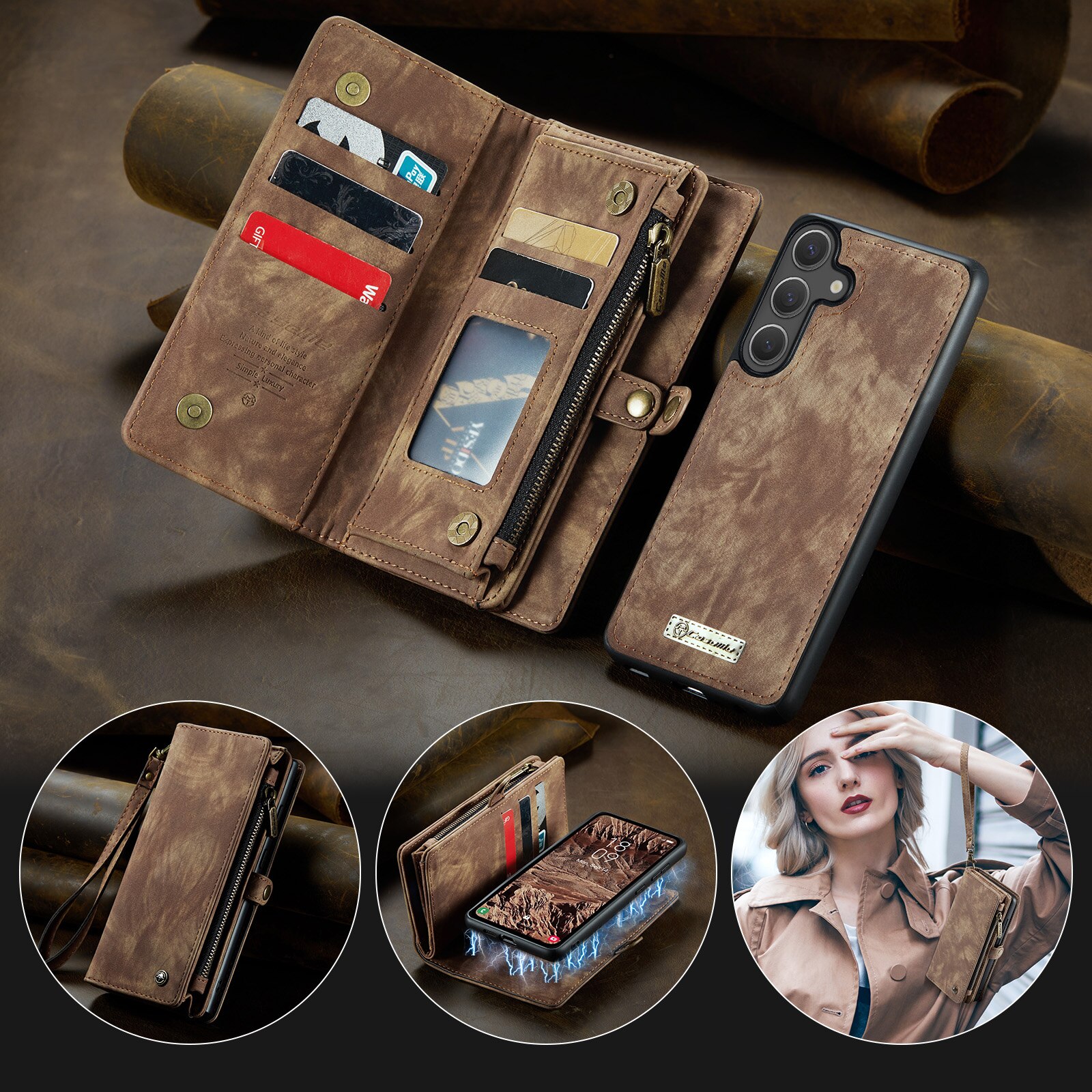 Cover portafoglio Multi-Slot Samsung Galaxy S25 FE Marrone