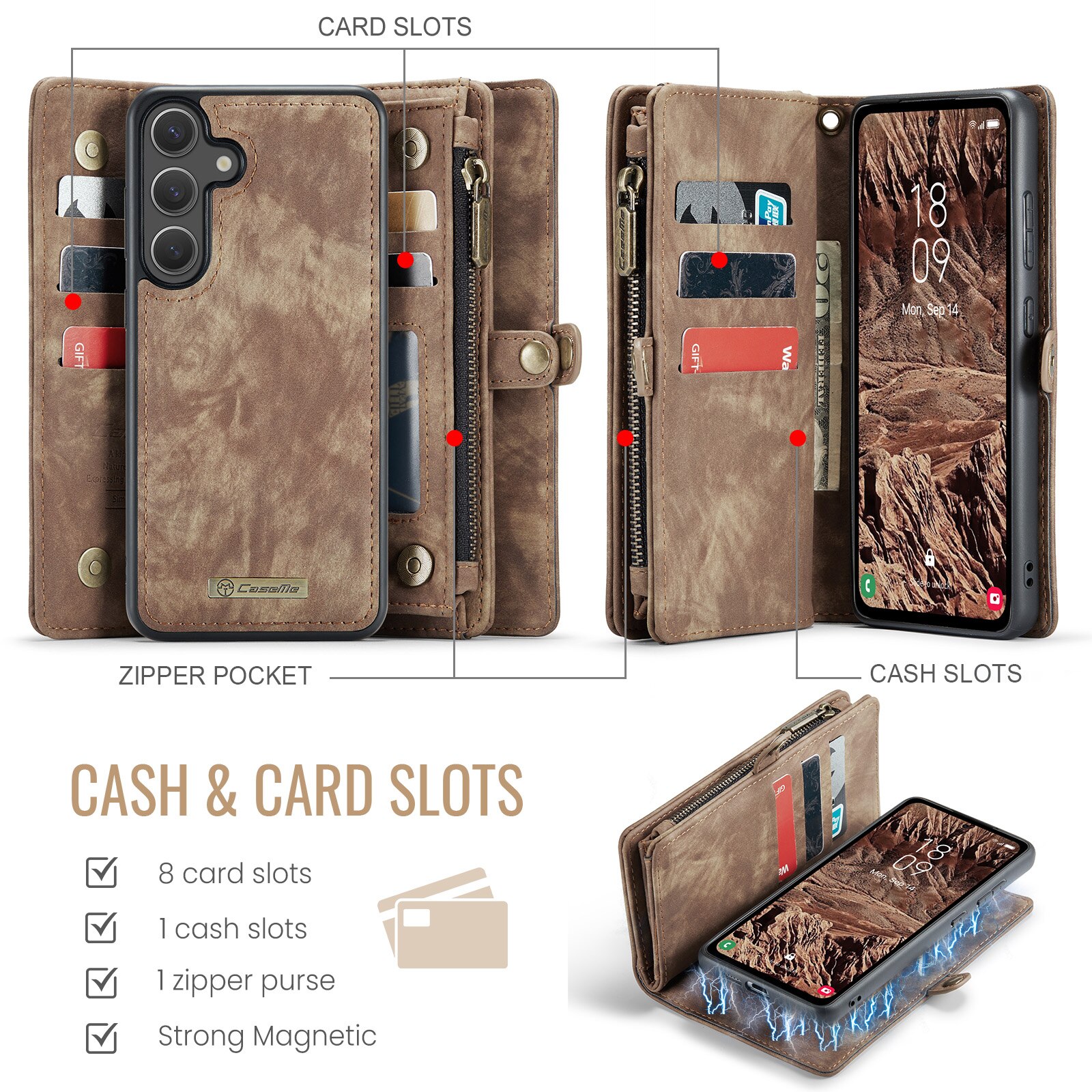Cover portafoglio Multi-Slot Samsung Galaxy S25 FE Marrone