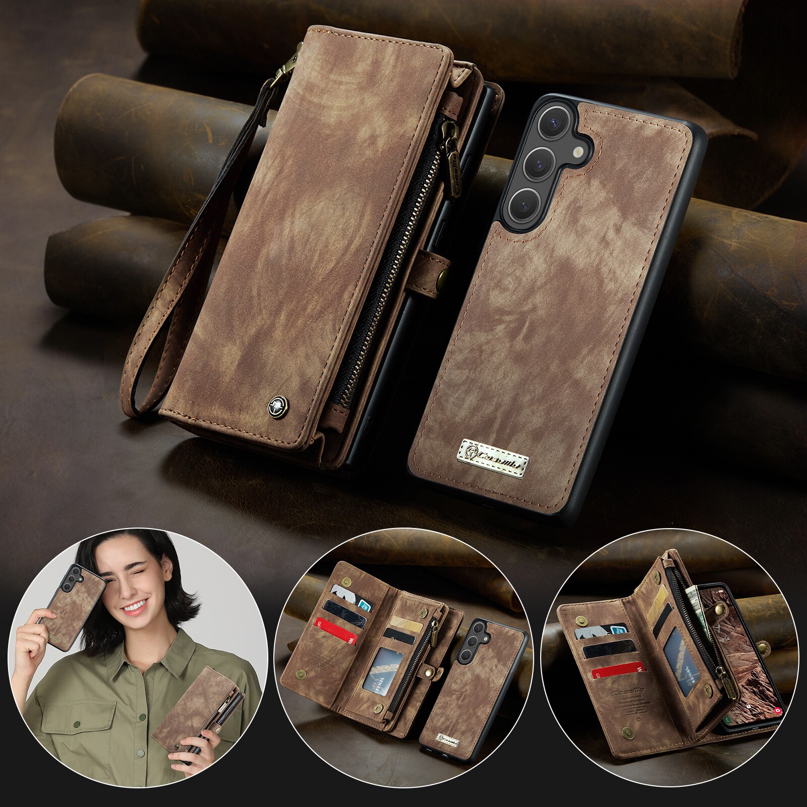 Cover portafoglio Multi-Slot Samsung Galaxy S25 FE Marrone
