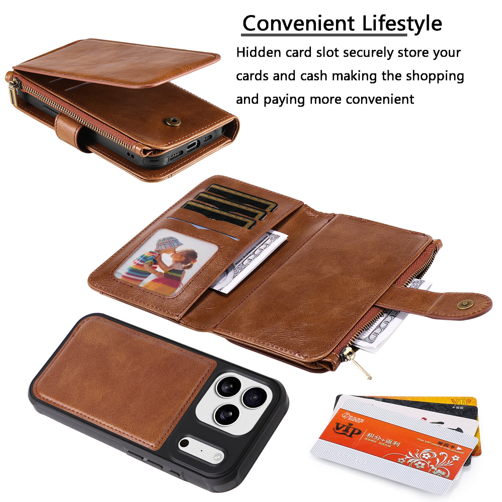 Magnet Leather Multi Wallet iPhone 17 Pro Max Marrone