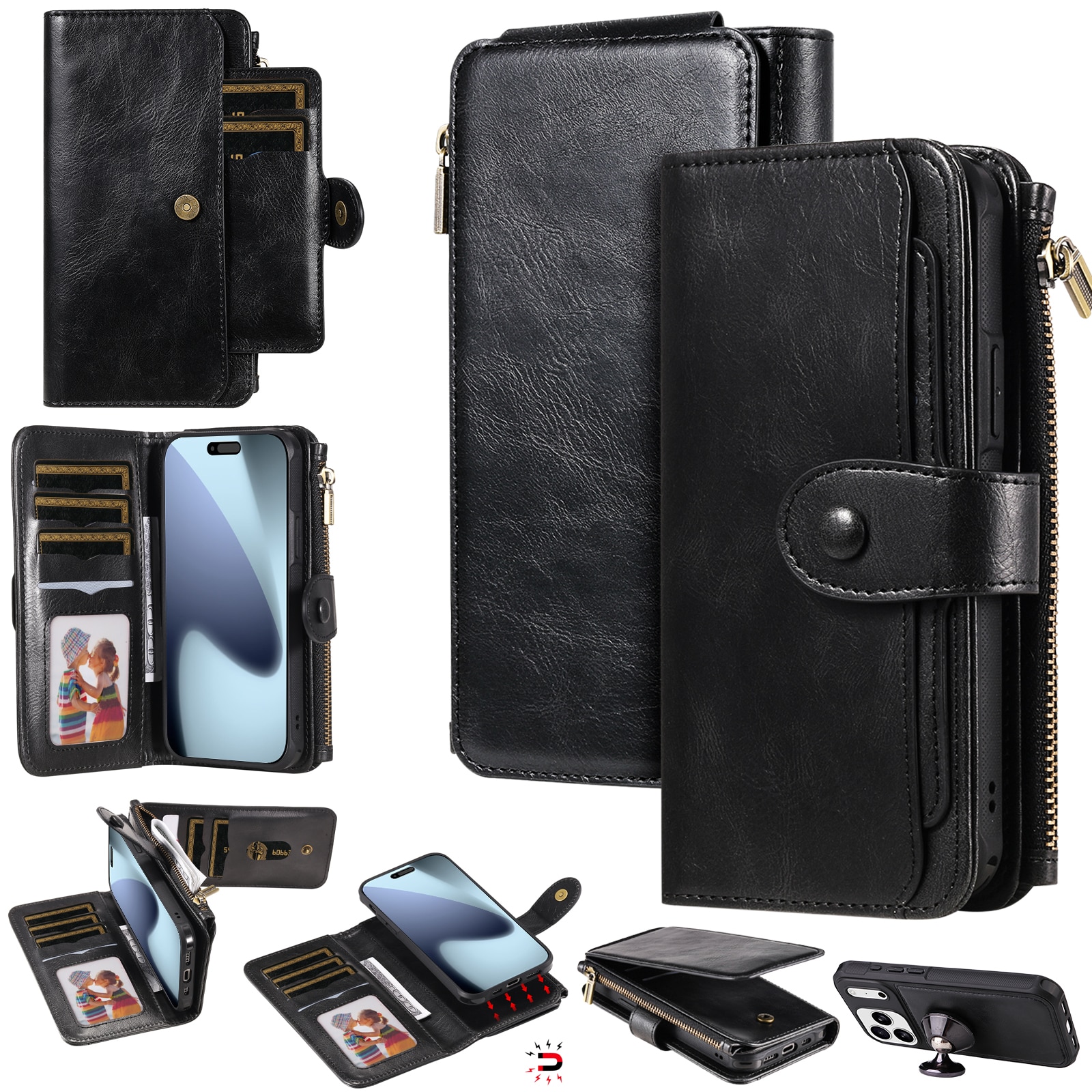 Magnet Leather Multi Wallet iPhone 17 Pro Max nero