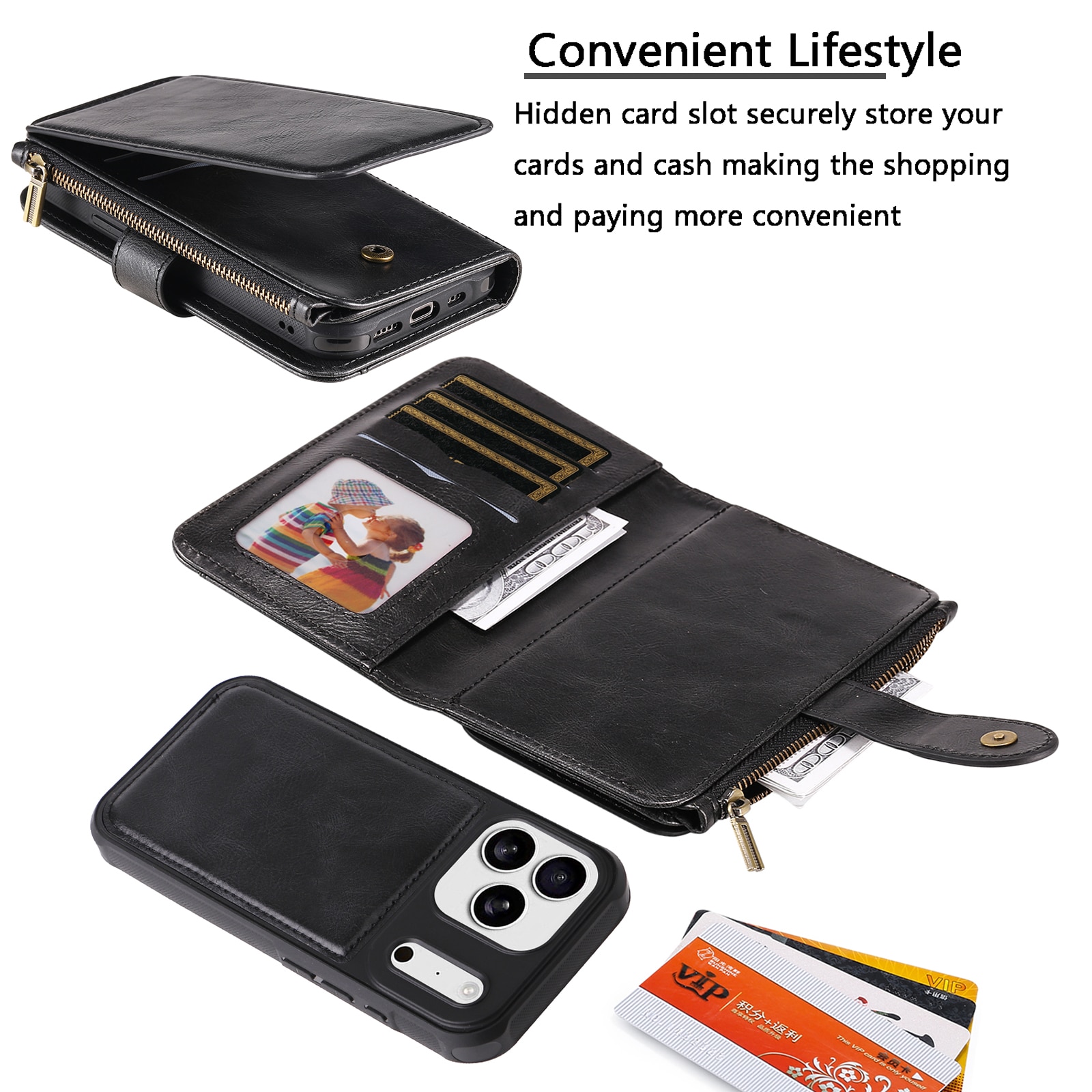 Magnet Leather Multi Wallet iPhone 17 Pro Max nero