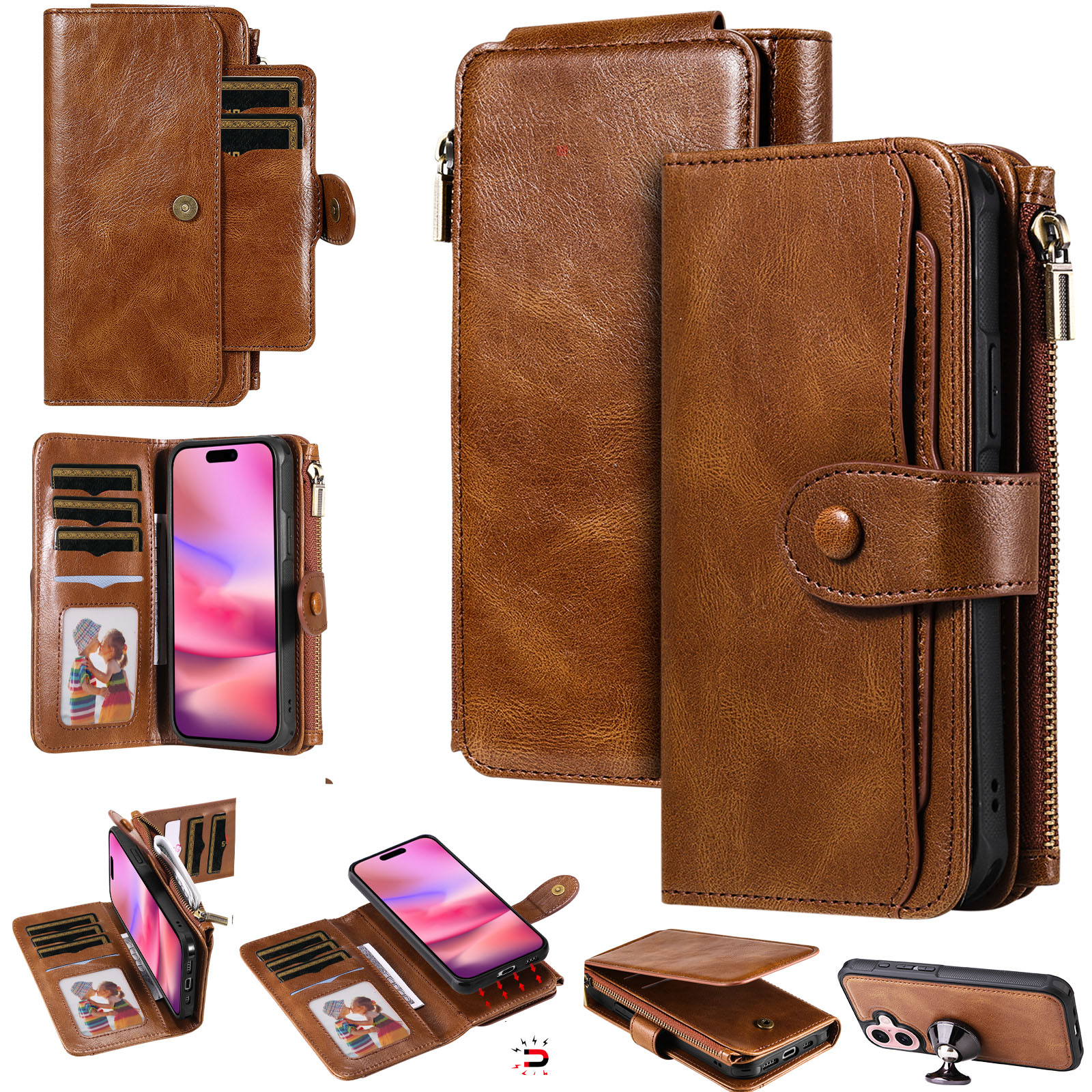 Magnet Leather Multi Wallet iPhone 17 Marrone