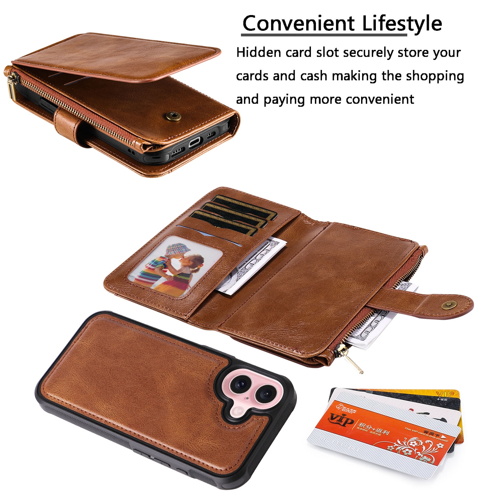 Magnet Leather Multi Wallet iPhone 17 Marrone