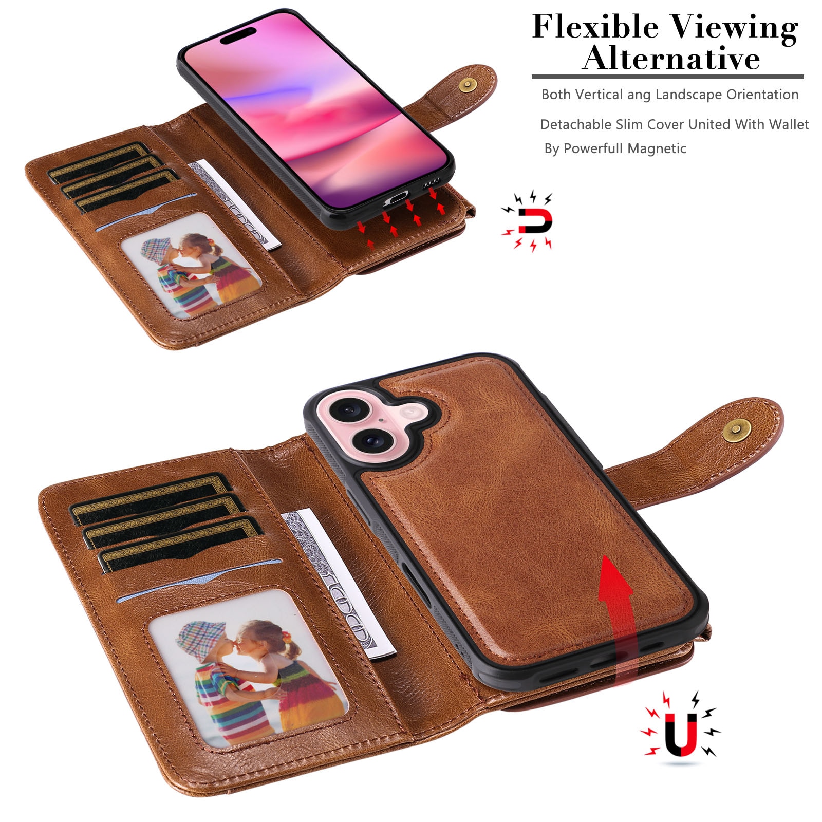 Magnet Leather Multi Wallet iPhone 17 Marrone