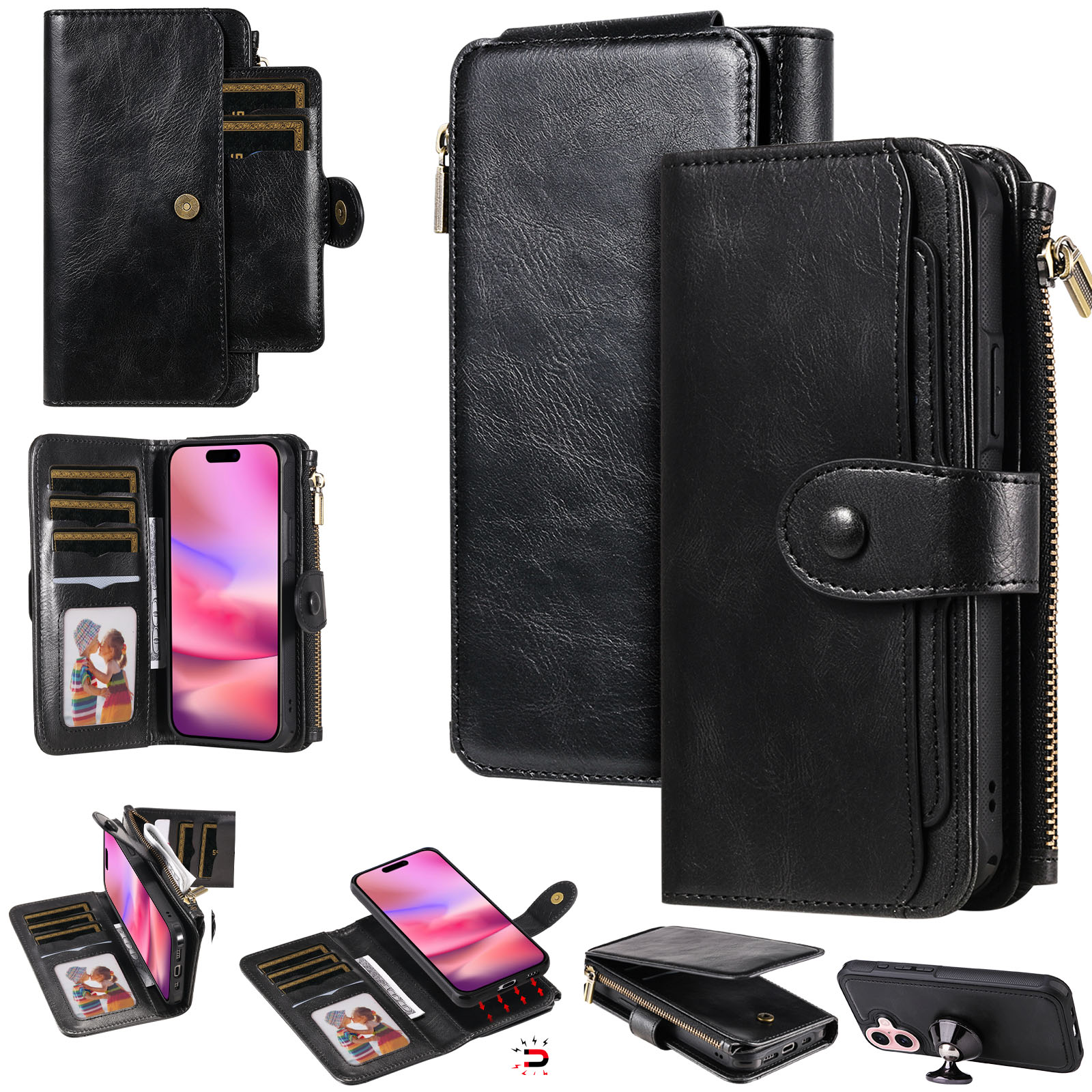 Magnet Leather Multi Wallet iPhone 17 nero