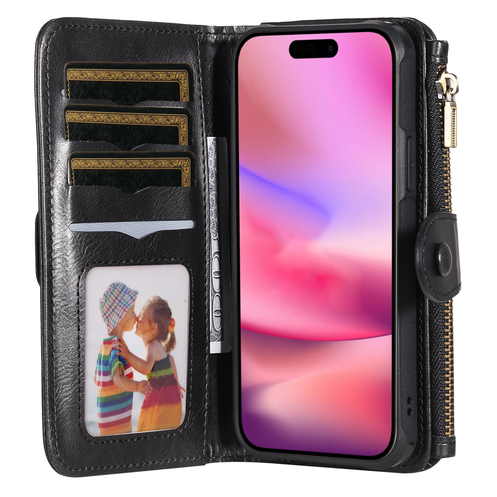 Magnet Leather Multi Wallet iPhone 17 nero