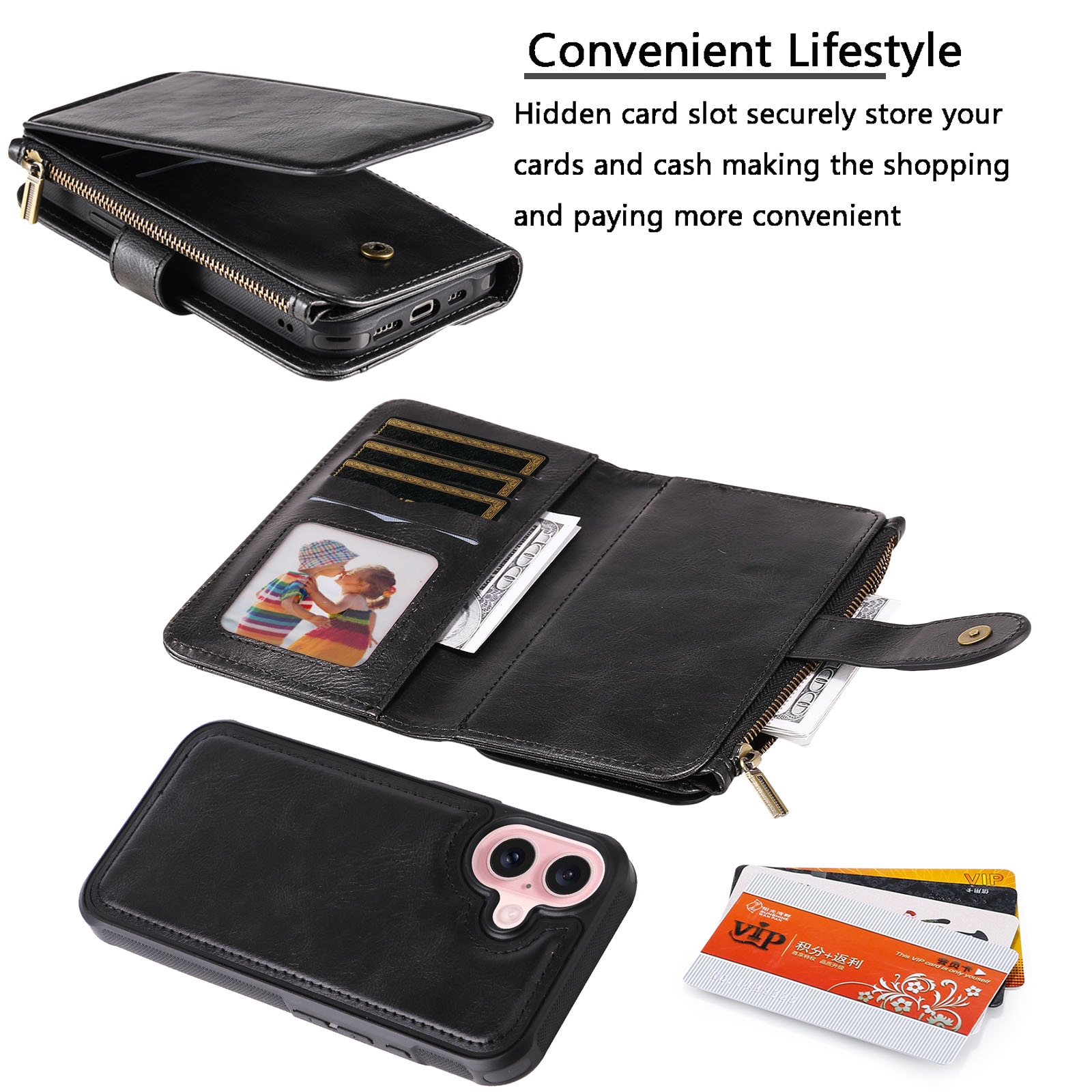 Magnet Leather Multi Wallet iPhone 17 nero