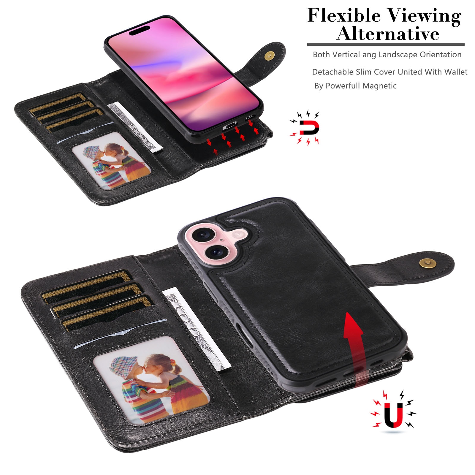 Magnet Leather Multi Wallet iPhone 17 nero