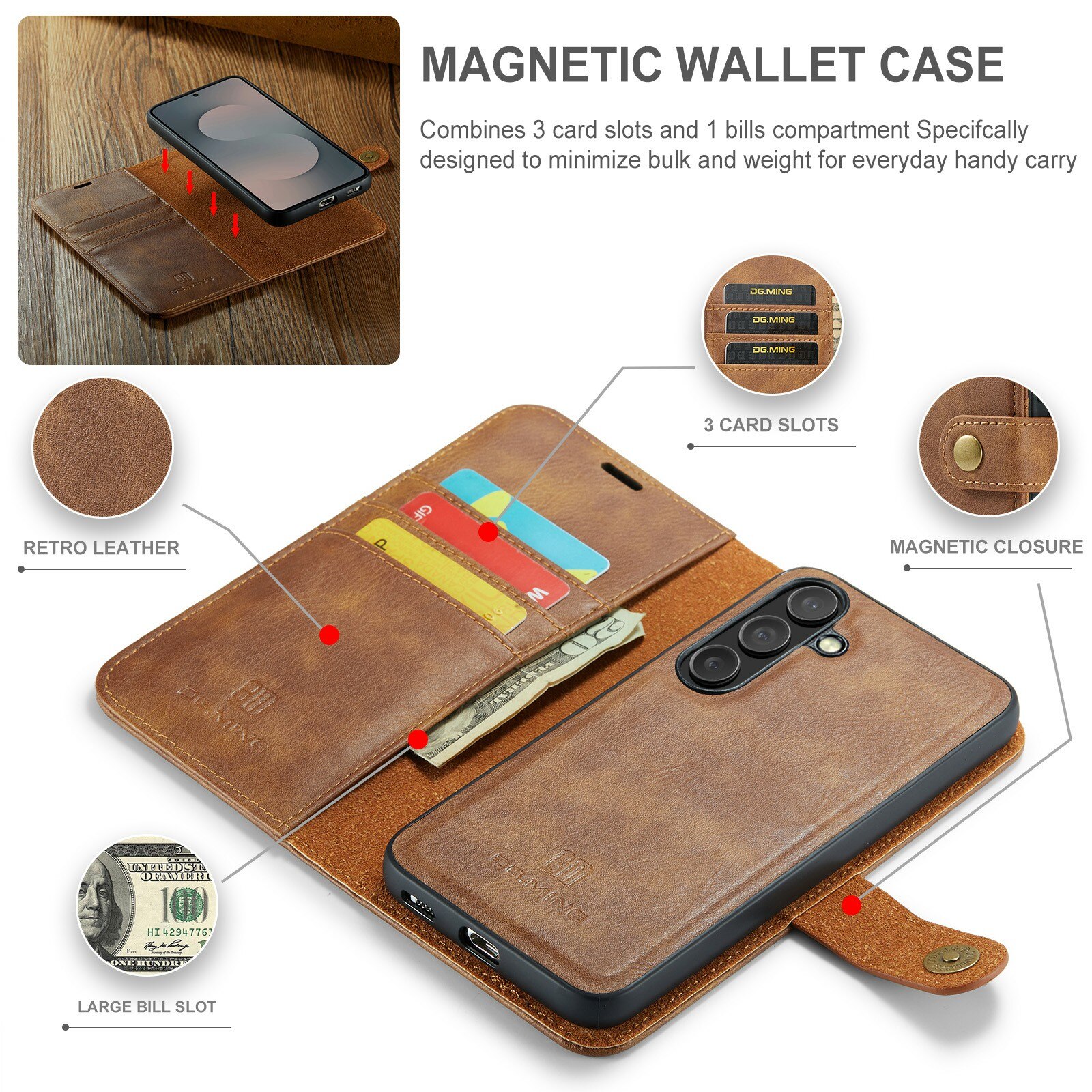 Cover portafoglio Magnet Wallet Samsung Galaxy S25 FE Cognac