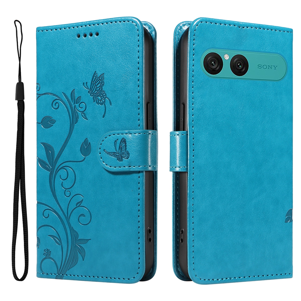 Custodia in pelle a farfalle per Sony Xperia 10 VII, Blu