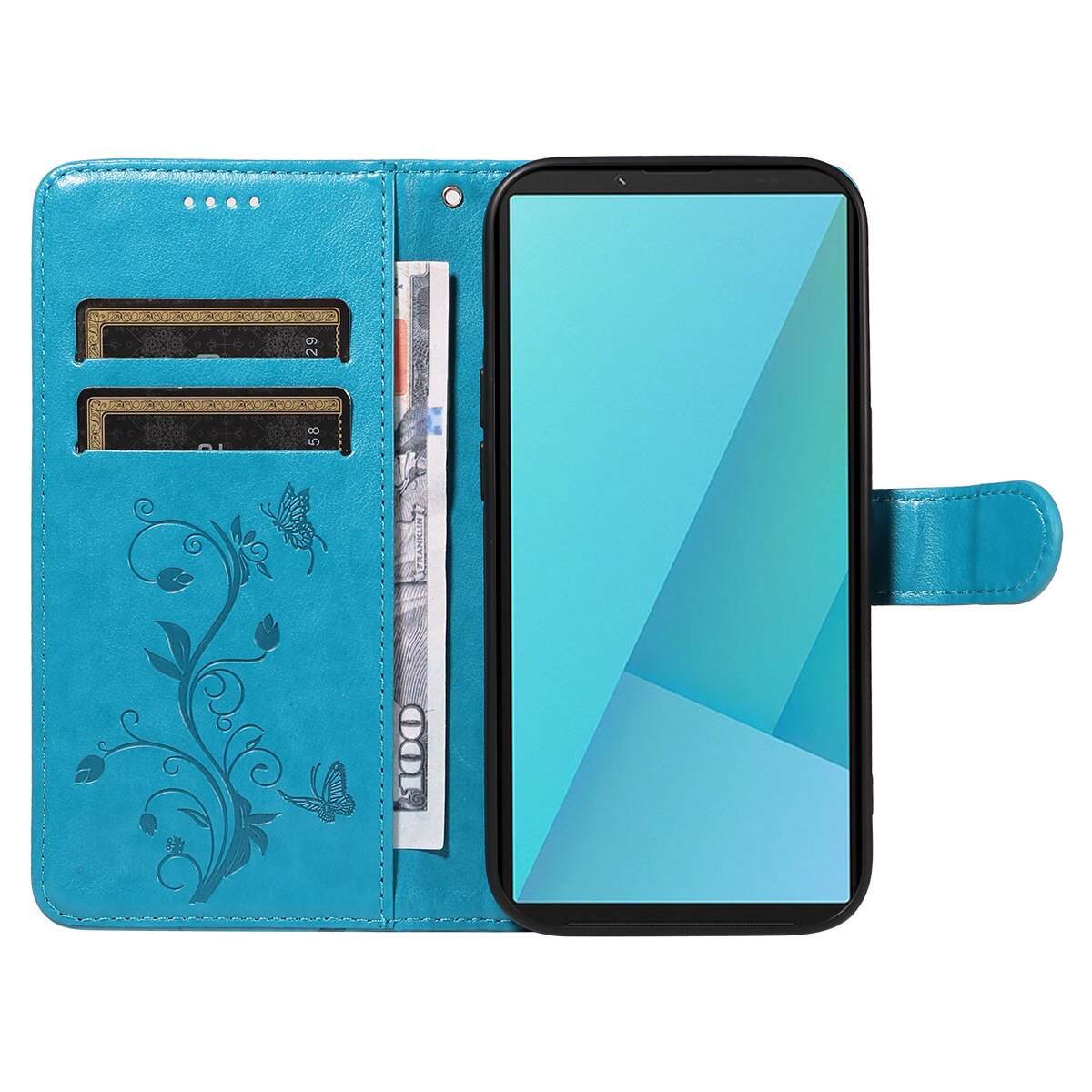 Custodia in pelle a farfalle per Sony Xperia 10 VII, Blu