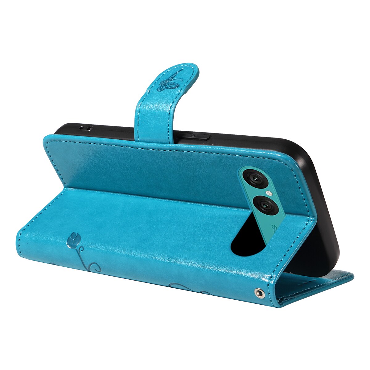 Custodia in pelle a farfalle per Sony Xperia 10 VII, Blu