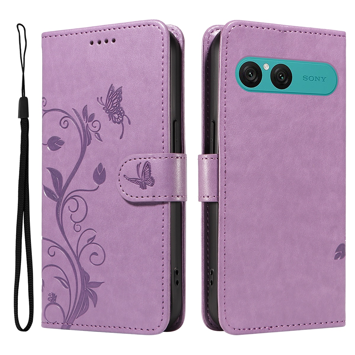 Custodia in pelle a farfalle per Sony Xperia 10 VII, Viola