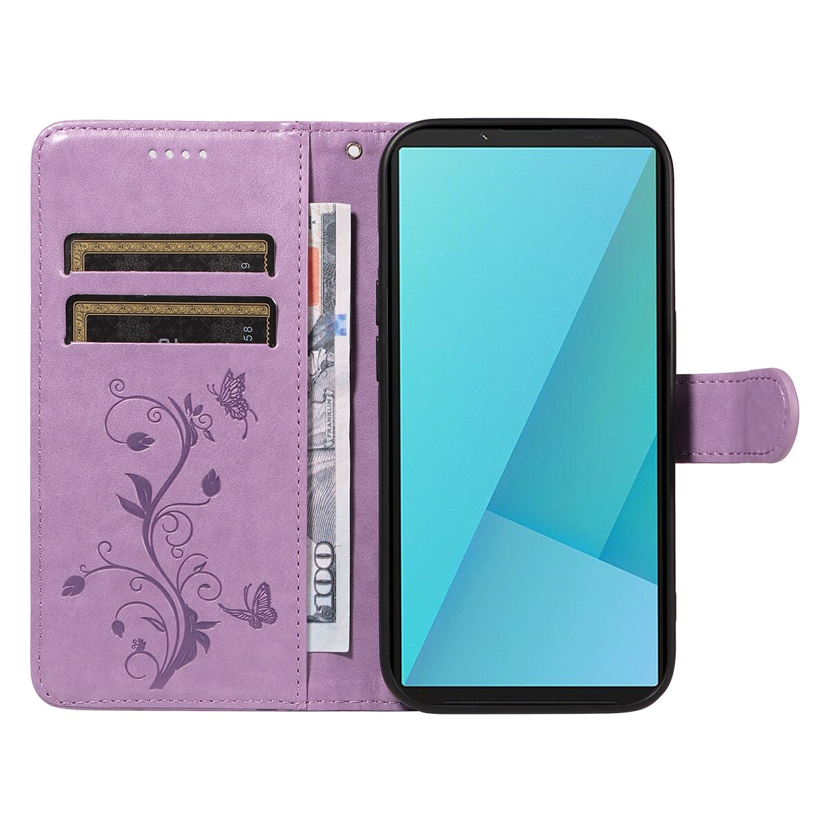 Custodia in pelle a farfalle per Sony Xperia 10 VII, Viola