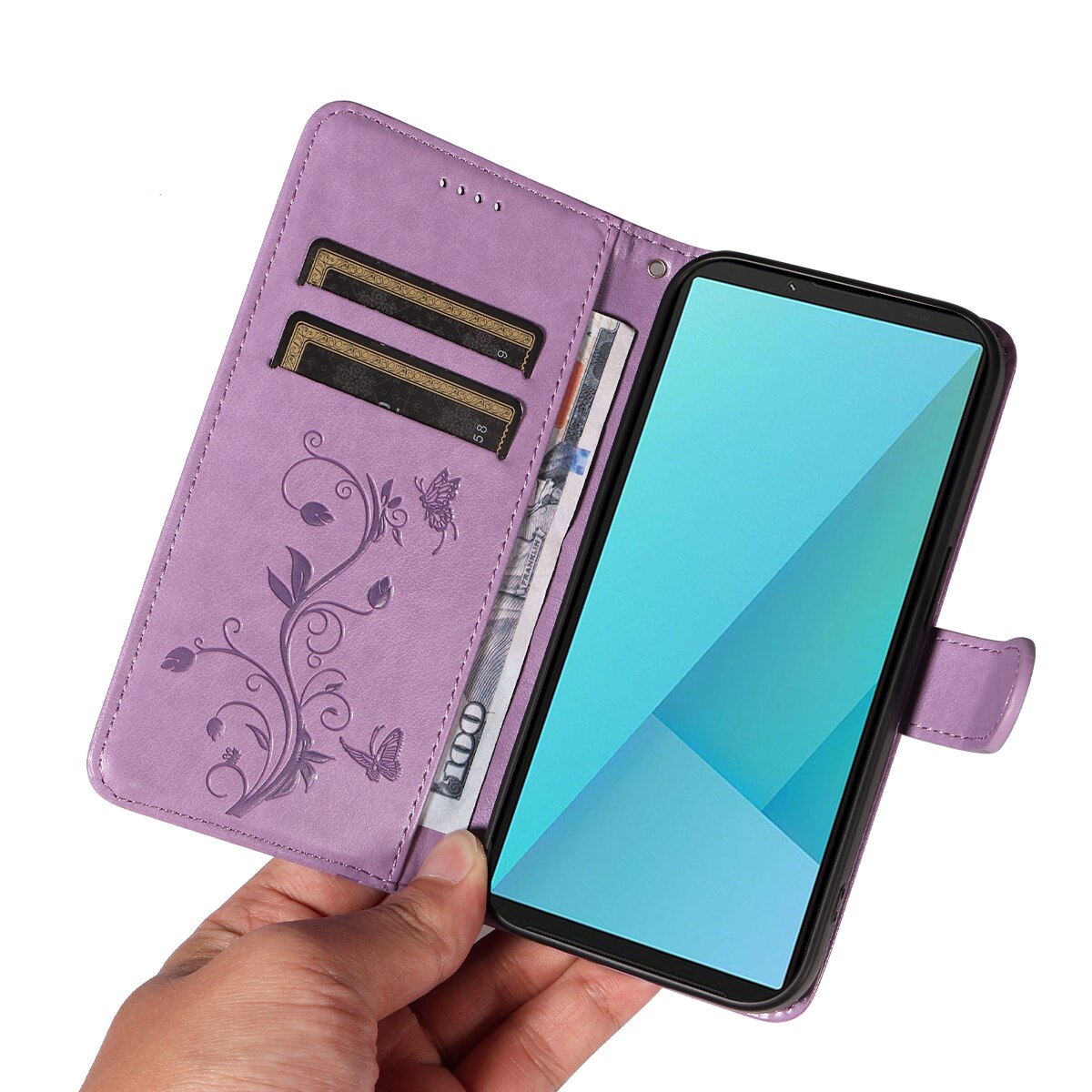Custodia in pelle a farfalle per Sony Xperia 10 VII, Viola