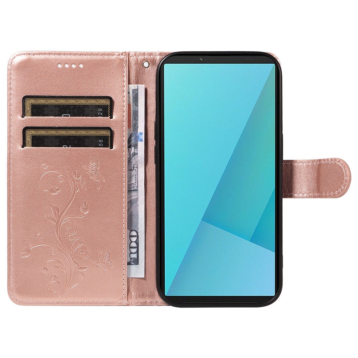 Custodia in pelle a farfalle per Sony Xperia 10 VII, Oro rosa