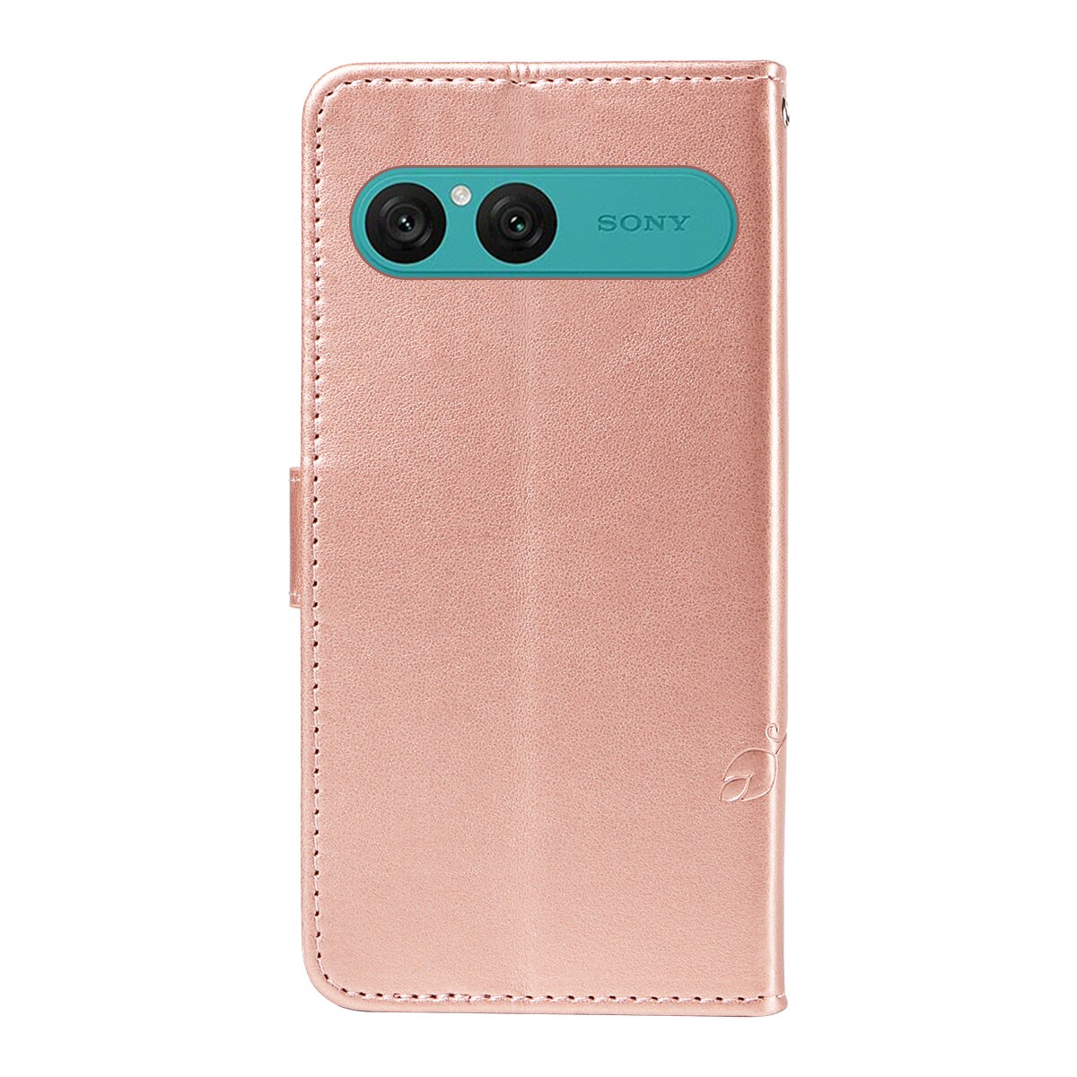 Custodia in pelle a farfalle per Sony Xperia 10 VII, Oro rosa
