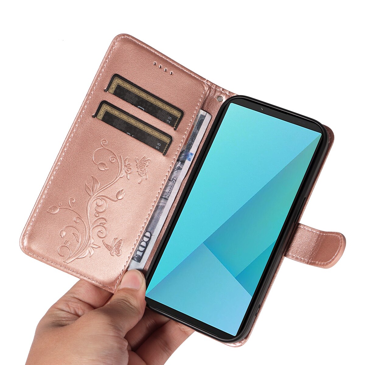 Custodia in pelle a farfalle per Sony Xperia 10 VII, Oro rosa