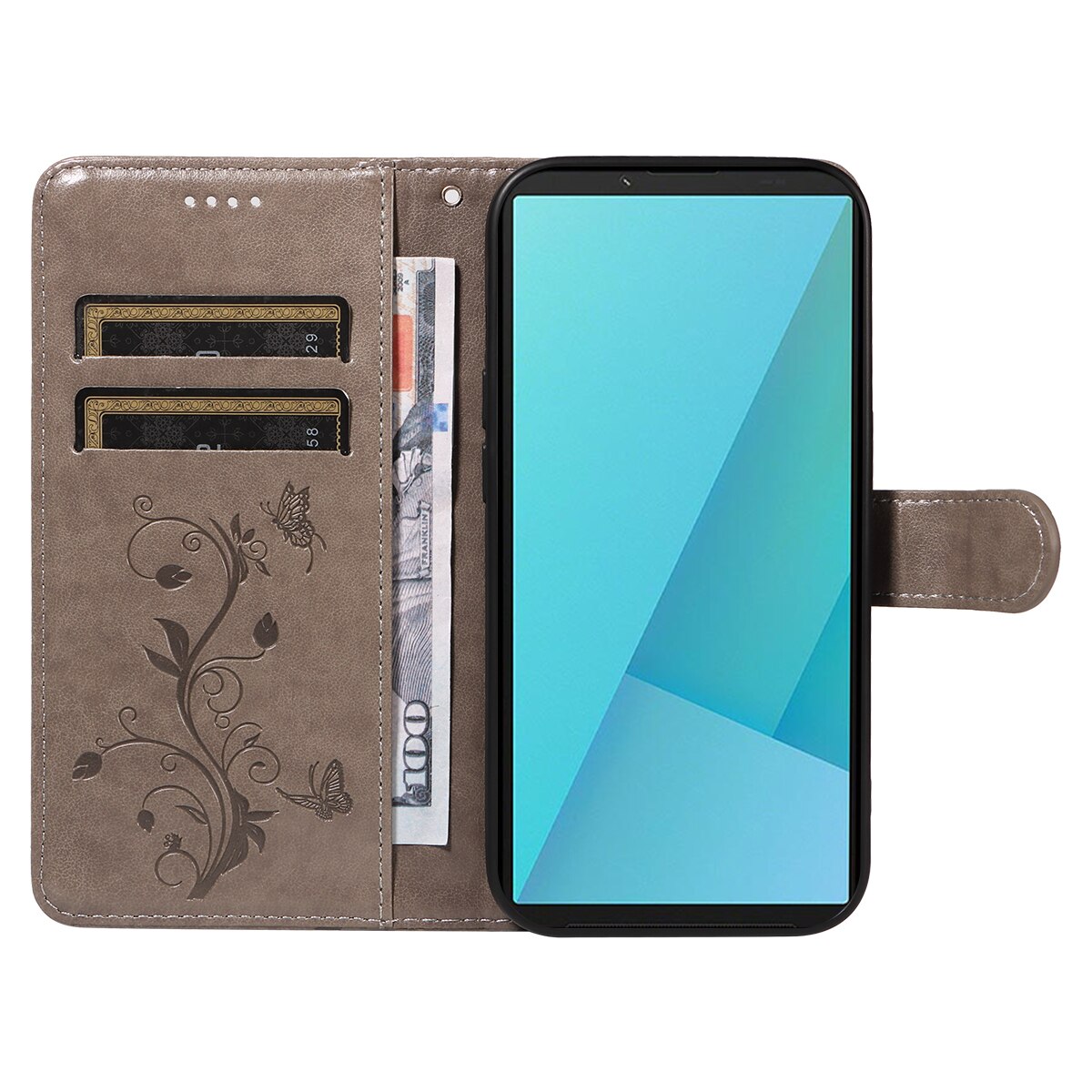 Custodia in pelle a farfalle per Sony Xperia 10 VII, Grigio