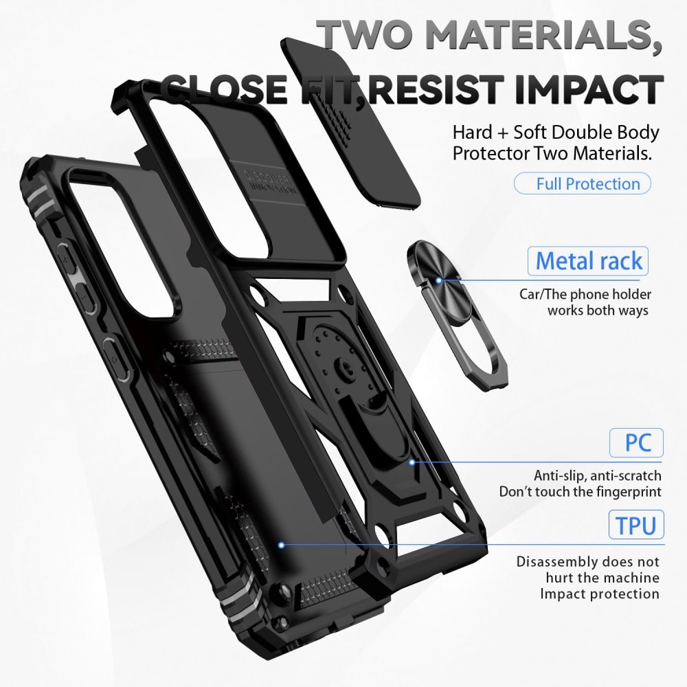 Cover ibride con anello e protezione fotocamera Samsung Galaxy S23 Plus Nero