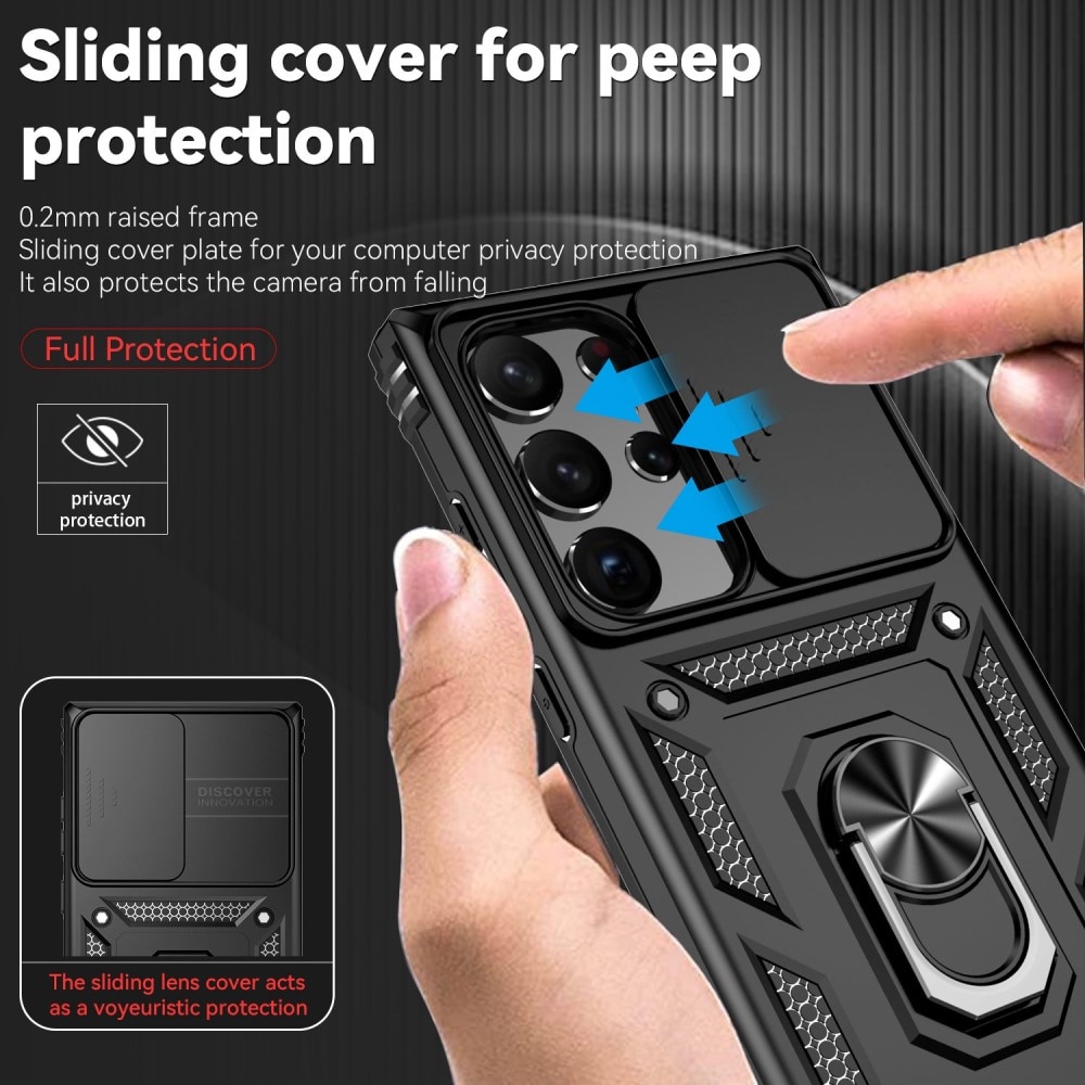 Cover ibride con anello e protezione fotocamera Samsung Galaxy S23 Ultra nero