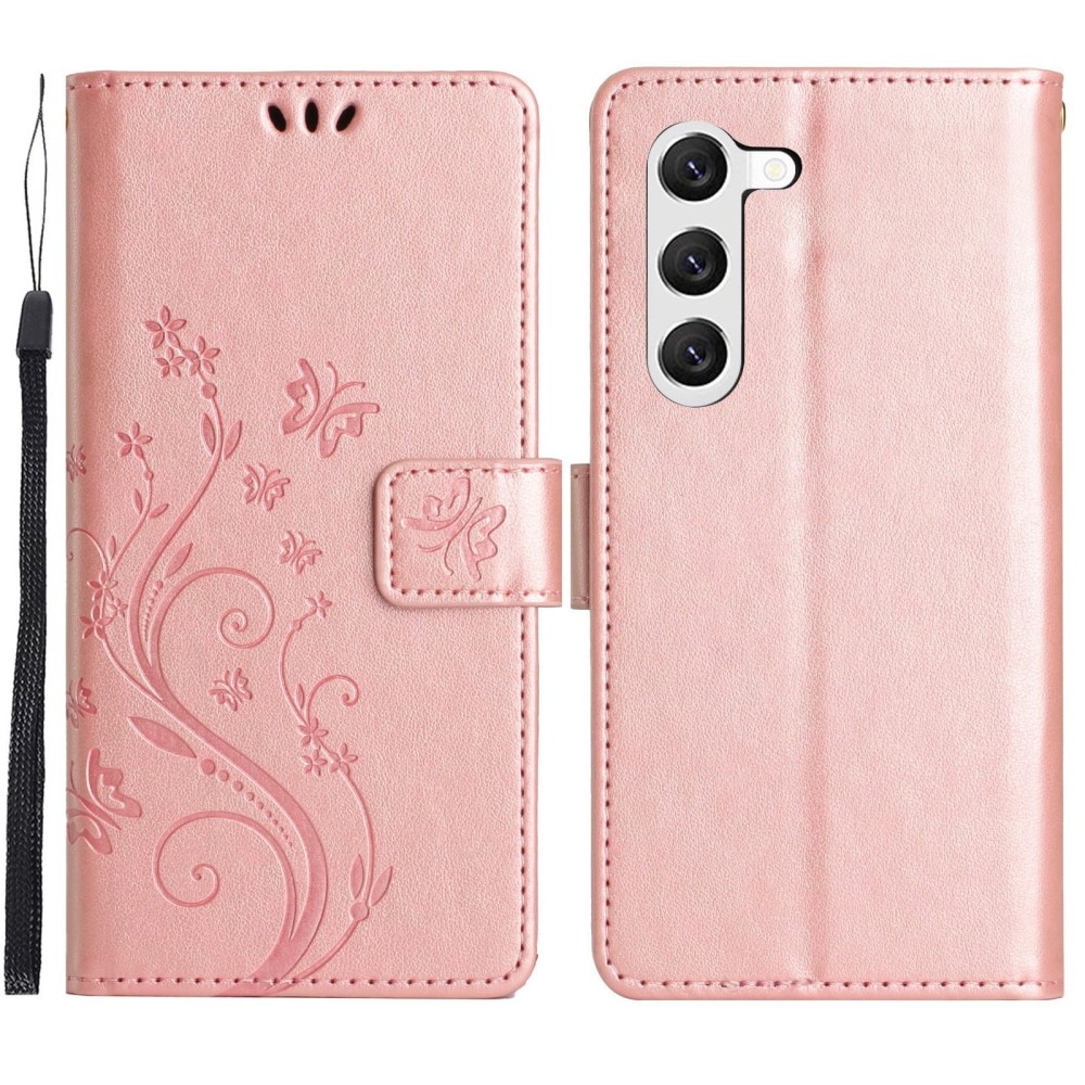 Custodia in pelle con farfalla Samsung Galaxy S23 rosa dorato