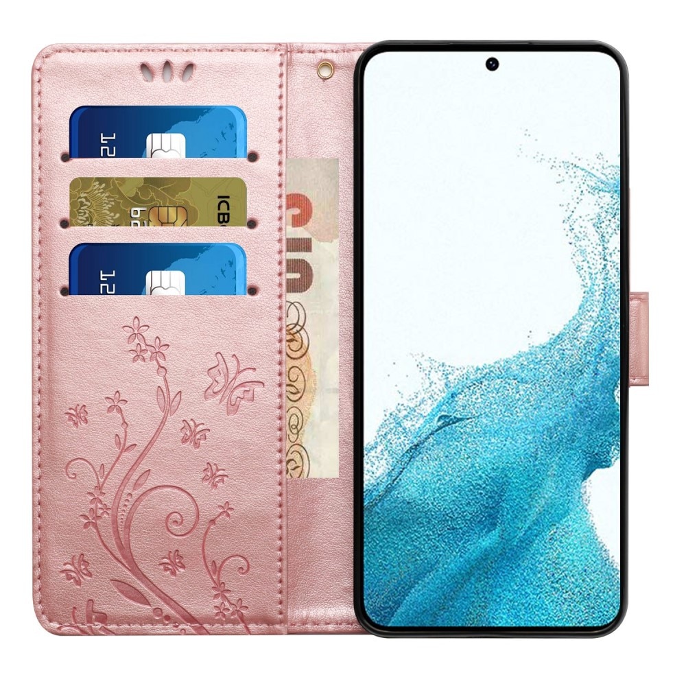 Custodia in pelle con farfalla Samsung Galaxy S23 rosa dorato