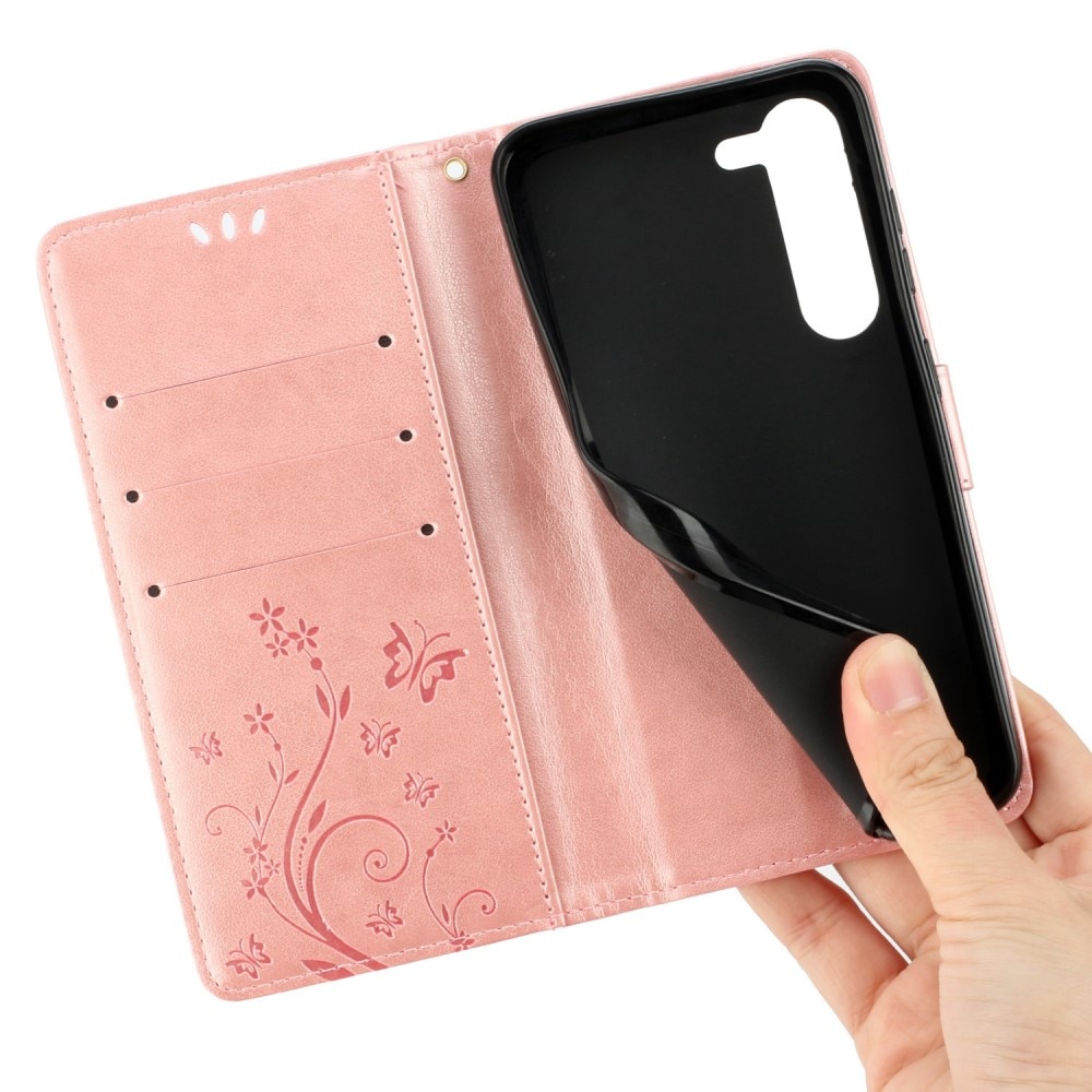 Custodia in pelle con farfalla Samsung Galaxy S23 rosa dorato